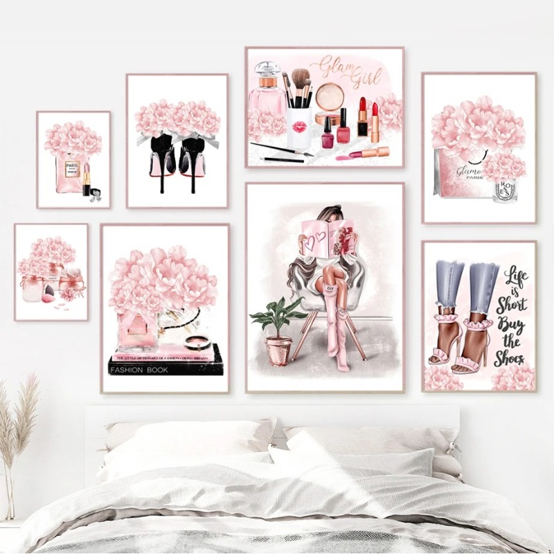 Home Decor Japandi - Розовый цветок Париж Духи Мода Губная
